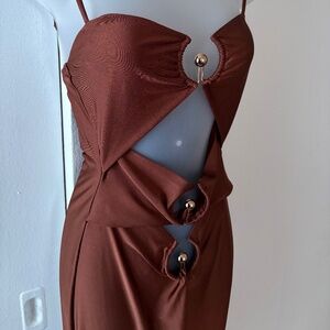 Brown body con cutout dress